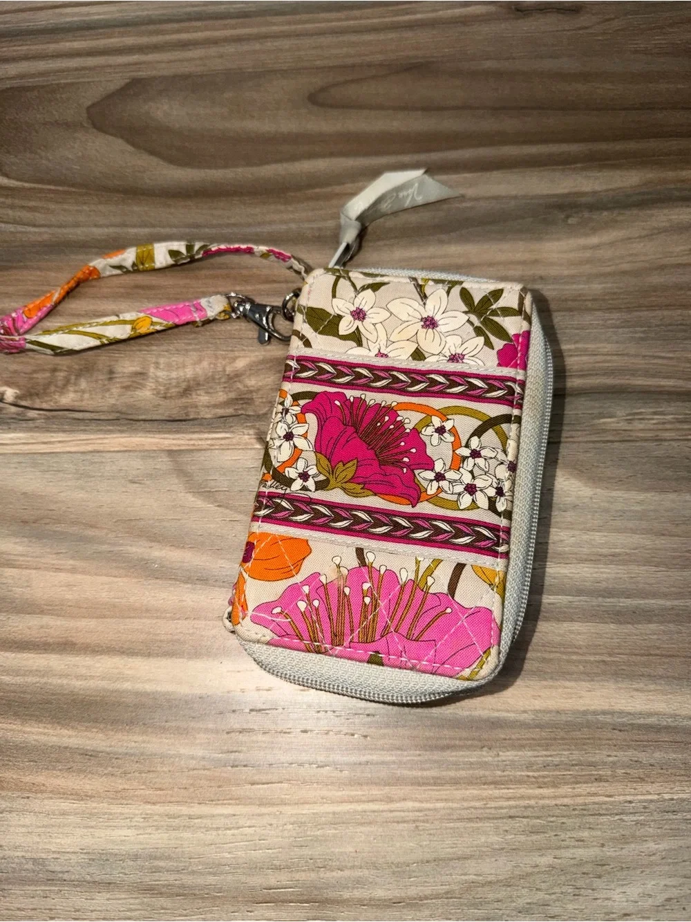 Vera Bradley Pink Orange Floral Quilted Wristlet Wallet